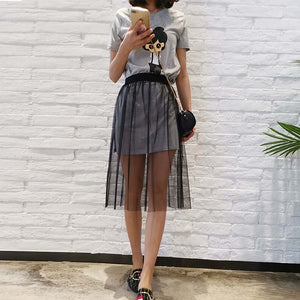 Casual Transparent Elastic High Waist Mesh Women's Skirt