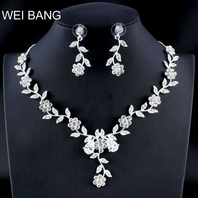 WEIBANG Married Silver Jewelry Set Girlfriend Necklace Long Earrings for Women African Wedding Accessories dropshipping