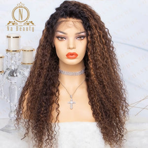 180 Density Blonde Highlight Wig HD Transparent Lace Wig Peruvian Curly Ombre Colored 13x6 Lace Front Human Hair Wigs Na beauty