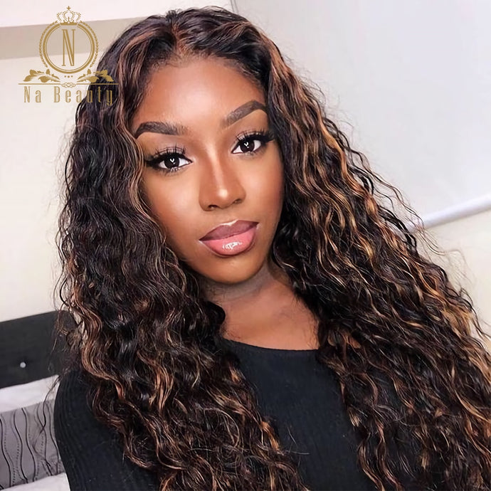 Honey Blonde Highlight Wig 13x6 Lace Front Human Hair Wigs Curly HD Transparent Lace Wigs Pre Plucked Ombre Color Nabeauty 180