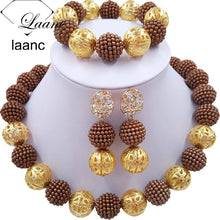 Load image into Gallery viewer, Brown Simulated Pearl Beads African Jewelry Set Nigerian Wedding Necklace Sets