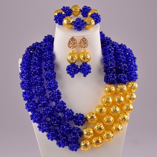 Golden Plated African Wedding Beads Nigerian Necklace Jewelry Set for Women