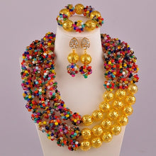Load image into Gallery viewer, Golden Plated African Wedding Beads Nigerian Necklace Jewelry Set for Women