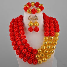 Load image into Gallery viewer, Golden Plated African Wedding Beads Nigerian Necklace Jewelry Set for Women