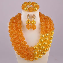 Load image into Gallery viewer, Golden Plated African Wedding Beads Nigerian Necklace Jewelry Set for Women