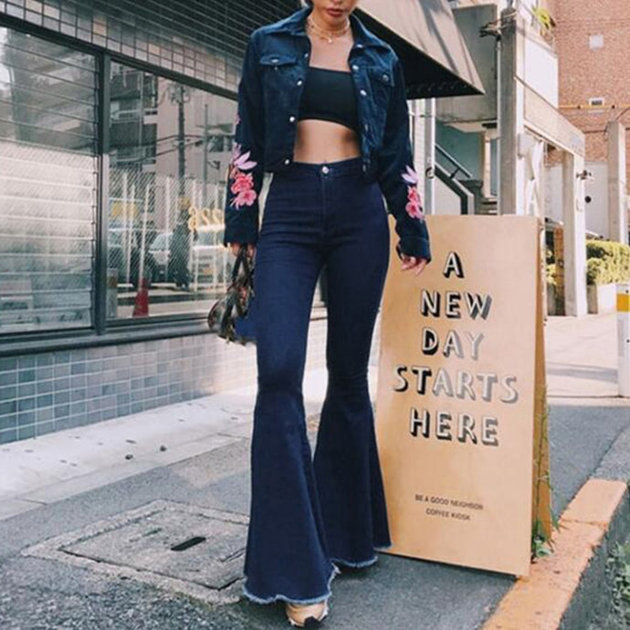 High Waist Denim Flare Pants Women Sexy Vintage Flared Bell Bottom Jeans