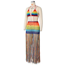 Load image into Gallery viewer, ANJAMANOR Rainbow Crochet Tassel Sexy 2 Piece Set Crop Top and Skirt Beach Party Club Birthday Outfits for Women D48-AC97