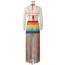 Load image into Gallery viewer, ANJAMANOR Rainbow Crochet Tassel Sexy 2 Piece Set Crop Top and Skirt Beach Party Club Birthday Outfits for Women D48-AC97