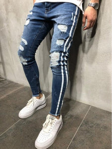 Men Stylish Ripped Jeans Pants Biker Skinny Slim Straight Frayed Denim Trousers New Fashion skinny jeans men Clothes