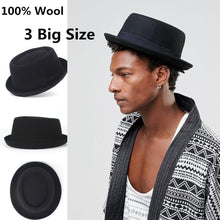 Load image into Gallery viewer, Men Pork Pie Hat For Dad Black Fedora Hat For Gentleman Flat Bowler Porkpie Top Jazz Hat