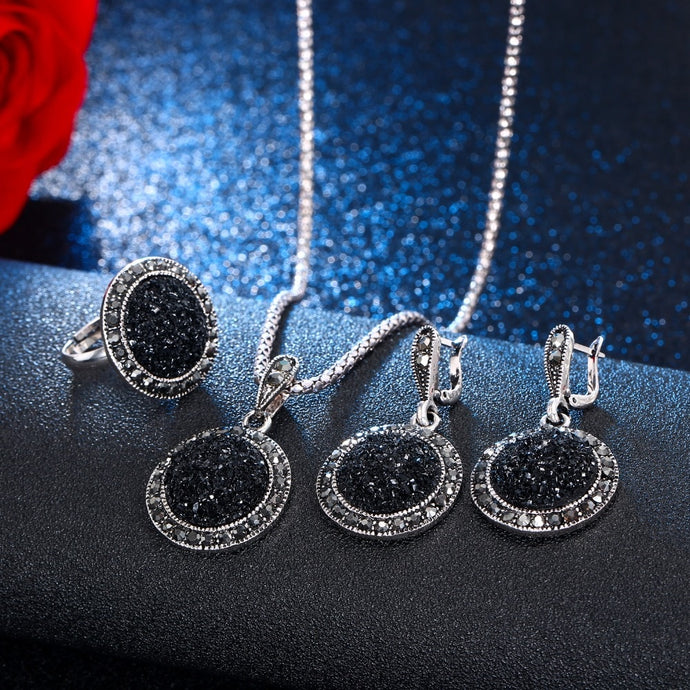 Crystal Round Jewelry for Women Charm Necklace Earrings Color Black Fashion Party Earring Jewelry New arrival