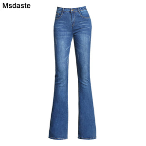 Women Spring Slim Wide Leg Ladies Denim Trousers Elastic High Waist Woman Jeans