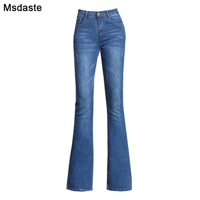 Women Spring Slim Wide Leg Ladies Denim Trousers Elastic High Waist Woman Jeans