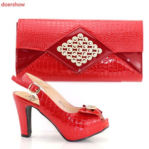 Women Red Matching Shoes and Bag Set African Shoes And Bag To Match