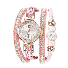 Load image into Gallery viewer, Woman Watch Fashion Leather Band Analog Quartz Round Wrist Watches Rhinestone bracelet watch