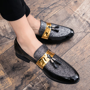 M-anxiu Hot Sale Men Flat Black Golden Formal Patchwork Shoe PU Leather Casual Men Shoes For Man Dress Shoes 2020 New