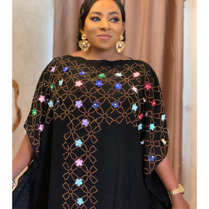 2020 New Chiffon Long Stick Diamond Free Size Sequin Dress For African Lady