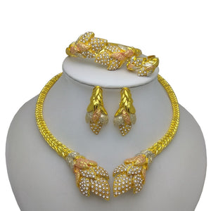 Gold Color Jewelry Sets For Women African Necklace Earrings Bracelet Rings For Party Wedding Bridal Accessories