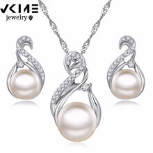 Load image into Gallery viewer, Jewelry Sets Wedding Silver Color Earrings Simulated Pearl Jewelry Set Women Necklace Set