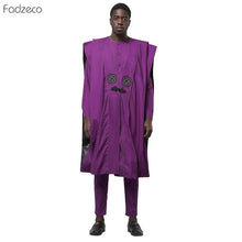 Load image into Gallery viewer, Men&#39;s African Plus Size Dashiki Purple Embroidery Boubous Tops Shirt Pant Men Clothes Formal Attire