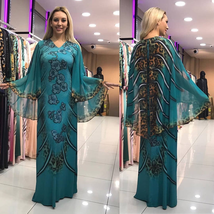 Elegant Fashion Style v-neck Printing Long Dress