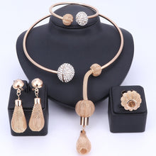 Load image into Gallery viewer, Charm Dubai Gold Color Crystal Jewelry Sets For Women African Pendant Necklace Earrings Bangle Rings