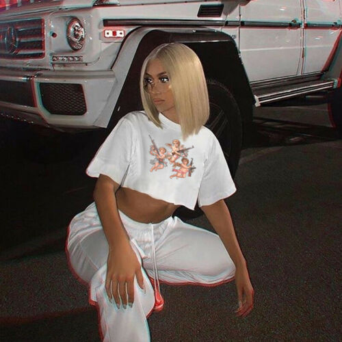 Angel Print Women Short Sleeve Casual Loose T-Shirt Woman Crop Tee Short Tops 2019 Summer Tshirt Streetwear feminina camiseta