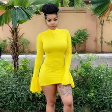 Load image into Gallery viewer, Sexy High Neck Flare Long Sleeve Nightclub Mini Dress for Women
