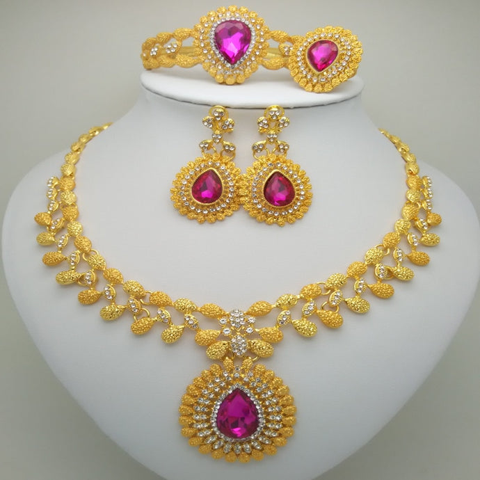 Wholesale Fashion Bridal Accessories nigerian Wedding Jewelry  African Jewelry sets Brand Dubai gold-color Crystal Jewelry sets