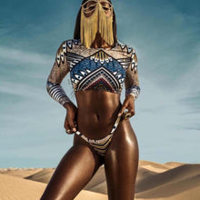 Load image into Gallery viewer, Print Tribal  Long Sleeve Thong Bikini  African Fashion