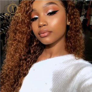 Honey Blonde Curly 13x6 Lace Front Human Hair Wigs Ombre Color Pre Plucked Human Hair Wigs For Black Women Nabeauty 150 Density