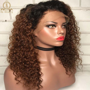 Honey Blonde Curly 13x6 Lace Front Human Hair Wigs Ombre Color Pre Plucked Human Hair Wigs For Black Women Nabeauty 150 Density