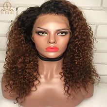 Load image into Gallery viewer, Honey Blonde Curly 13x6 Lace Front Human Hair Wigs Ombre Color Pre Plucked Human Hair Wigs For Black Women Nabeauty 150 Density