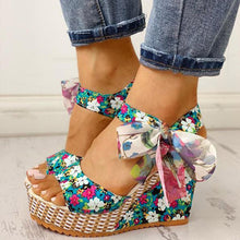 Load image into Gallery viewer, Women Summer Wedge Sandals Female Floral Bowknot Platform Bohemia High Heel Sandals Fashion Ankle Strap Open Toe Ladies Shoes