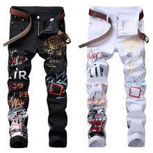 Load image into Gallery viewer, High Street Fashion Mens Jeans Night Club Black White Color Personal Designer Printed Jeans Men Punk Pants Skinny Hip Hop Jeans