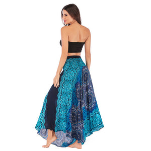 Women Long Bohemian Elegant Flowers Elastic Waist Floral Halter Skirt