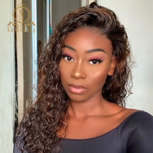 Load image into Gallery viewer, Honey Blonde Highlight Curly Wig 13x6 Lace Front Human Hair Wig Ombre 360 Lace Frontal Wig For Black Women Pre Plucked Nabeauty