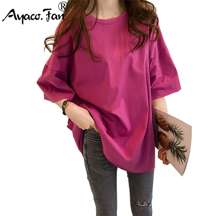 Candy Color Short Sleeve Loose T-Shirts Girls Summer O-Neck  Women T-Shirt Lady Tops