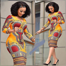 Load image into Gallery viewer, Upscale Women Dashiki Print Ethnic Fashion V-neck Dress Robe Party