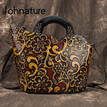 Load image into Gallery viewer, Johnature Retro Luxury Handbags Women Bags Designer 2020 New Genuine Leather Casual Tote Embossing Large Capacity Shoulder Bags