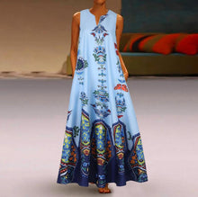 Load image into Gallery viewer, Summer Casual Linen Loose Sleeveless Printed Long Maxi Dress