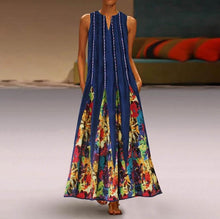 Load image into Gallery viewer, Summer Casual Linen Loose Sleeveless Printed Long Maxi Dress