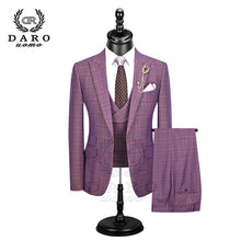 Load image into Gallery viewer, Men Suit 3 Pieces Fashion Plaid Slim Fit Wedding Dress Suits Blazer Pant and Vest