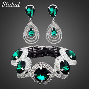 Fashion Wedding Bridal Jewelry Sets For Women Rhinestone Austrian Crystal Jewelry Set Bracelet Earrings Set Indian Accessories