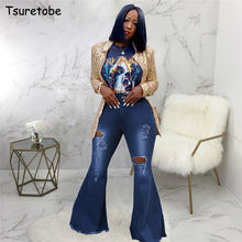 Load image into Gallery viewer, Women Ripped High Waist Wide Leg Bell-Bottoms Jeans