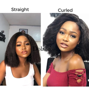 Kinky Straight 13x6 Lace Front Human Hair Wigs 180 Density Coarse Yaki Brazilian Short Bob 360 Lace Frontal Wig Dolago Full