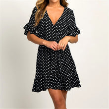 Load image into Gallery viewer, Beach Fashion Short Sleeve V-neck Polka Dot A-line Party Sundress