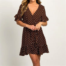 Load image into Gallery viewer, Beach Fashion Short Sleeve V-neck Polka Dot A-line Party Sundress