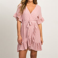 Load image into Gallery viewer, Beach Fashion Short Sleeve V-neck Polka Dot A-line Party Sundress