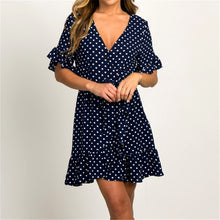Load image into Gallery viewer, Beach Fashion Short Sleeve V-neck Polka Dot A-line Party Sundress